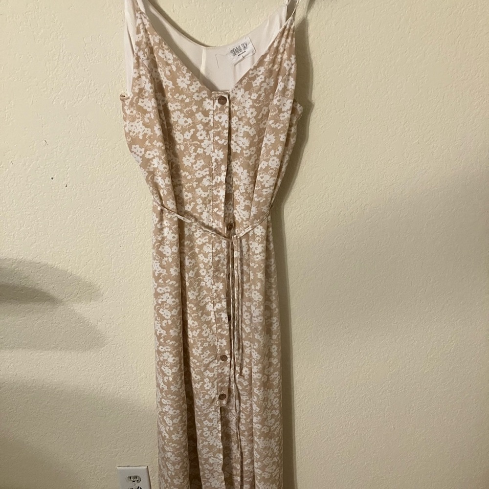 Hollister Tan Gold Tie Front Sundress Maxi